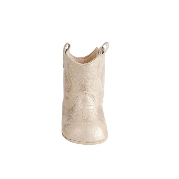 <span>MILLER </span> Infant Champagne Gold Distressed PU Western Boot w/Embroidery - Image 3