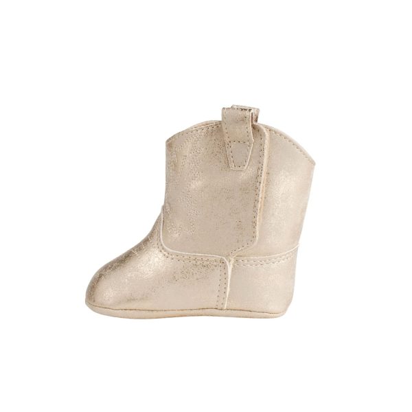 <span>MILLER </span> Infant Champagne Gold Distressed PU Western Boot w/Embroidery - Image 4