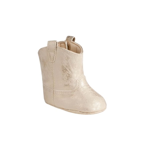 MILLER Infant Champagne Gold Distressed PU Western Boot w/Embroidery
