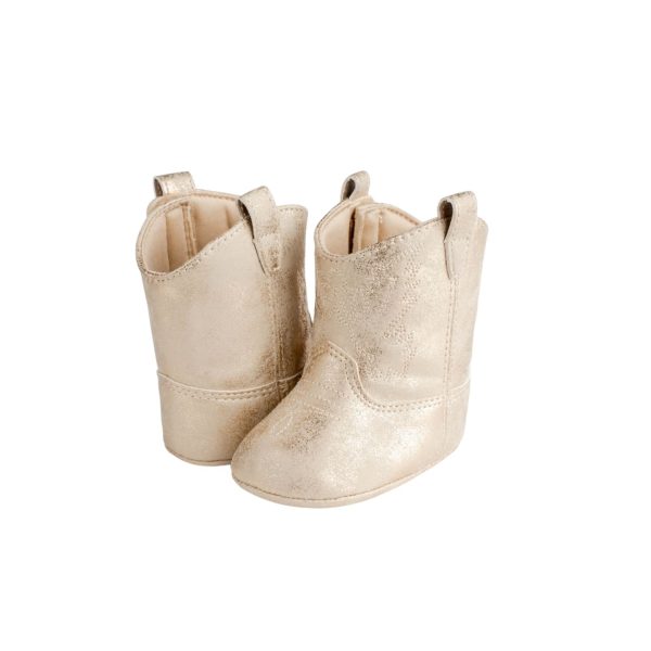 <span>MILLER </span> Infant Champagne Gold Distressed PU Western Boot w/Embroidery - Image 8