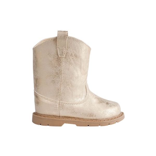 <span>MILLER </span> Toddler Champagne Gold Distressed PU Western Boot - Image 2
