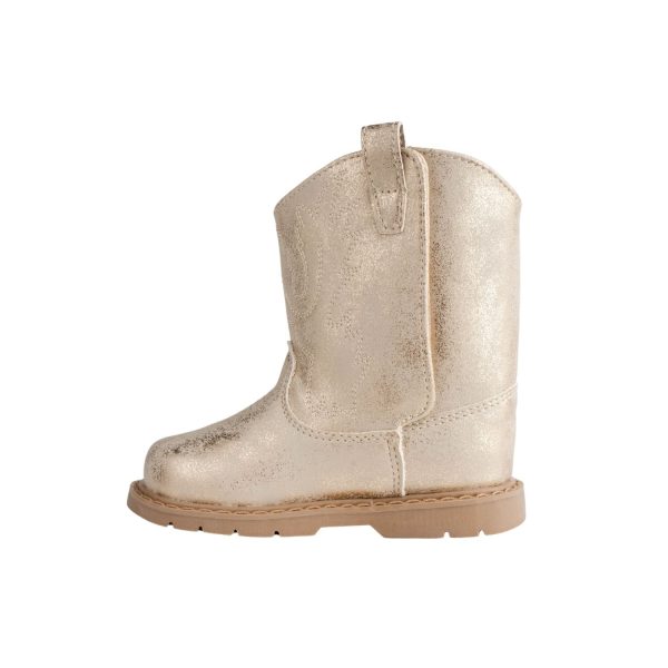 <span>MILLER </span> Toddler Champagne Gold Distressed PU Western Boot - Image 4
