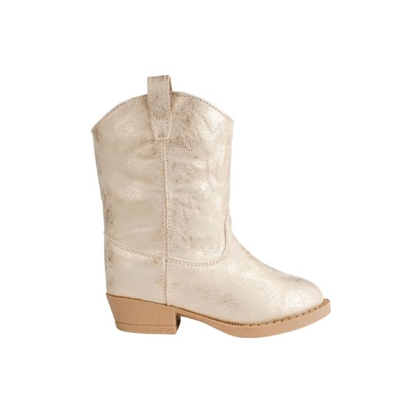 <span>MILLER </span> Toddler Champagne Gold Distressed PU Western Boot - Image 3
