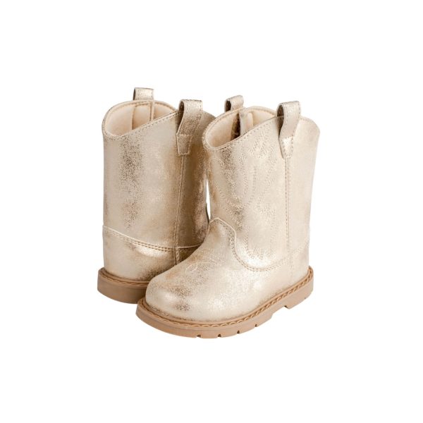 <span>MILLER </span> Toddler Champagne Gold Distressed PU Western Boot - Image 8