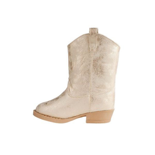 <span>MILLER </span> Toddler Champagne Gold Distressed PU Western Boot - Image 5