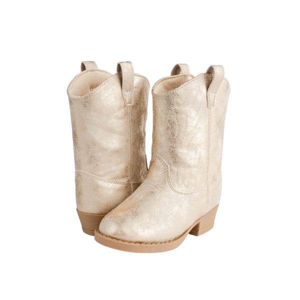 <span>MILLER </span> Toddler Champagne Gold Distressed PU Western Boot - Image 9