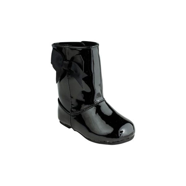 Noel Toddler Black Patent Boot w/Satin Bow