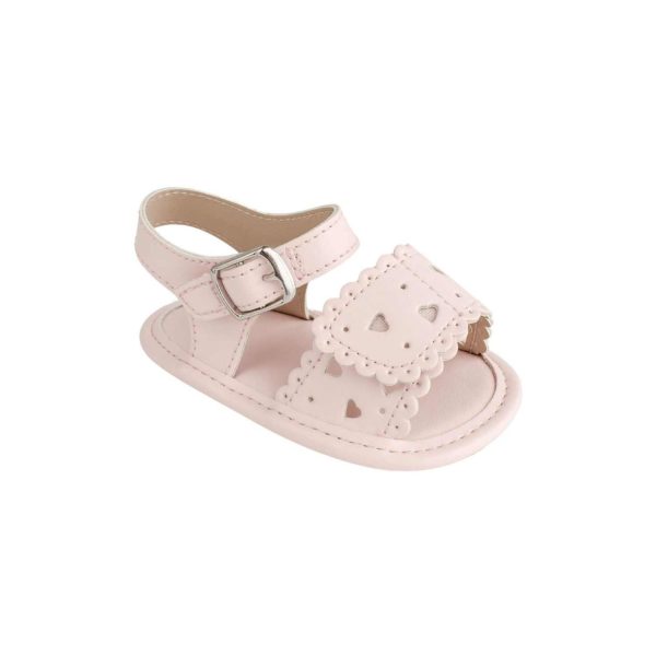 Patricia Infant Pink PU Double Closure Sandal with Heart Accents