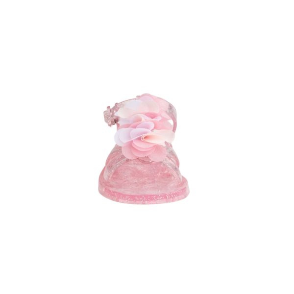 <span>POPPY </span> Toddler Pink T-Strap Jelly with Multi-Pink/White Chiffon Flowers - Image 4