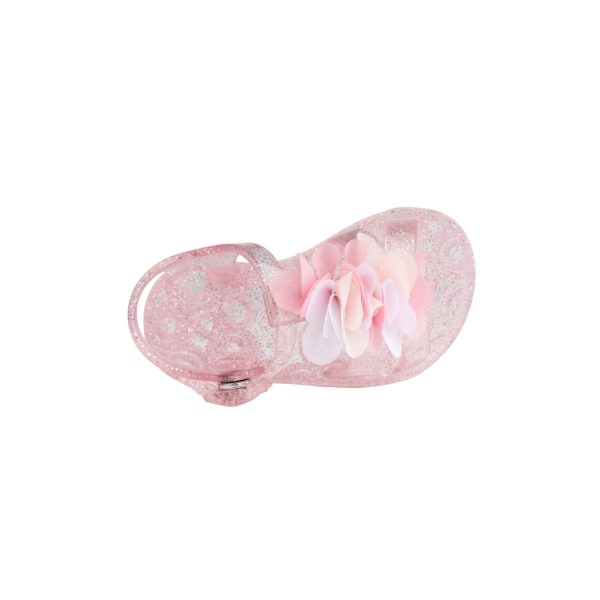 <span>POPPY </span> Toddler Pink T-Strap Jelly with Multi-Pink/White Chiffon Flowers - Image 6