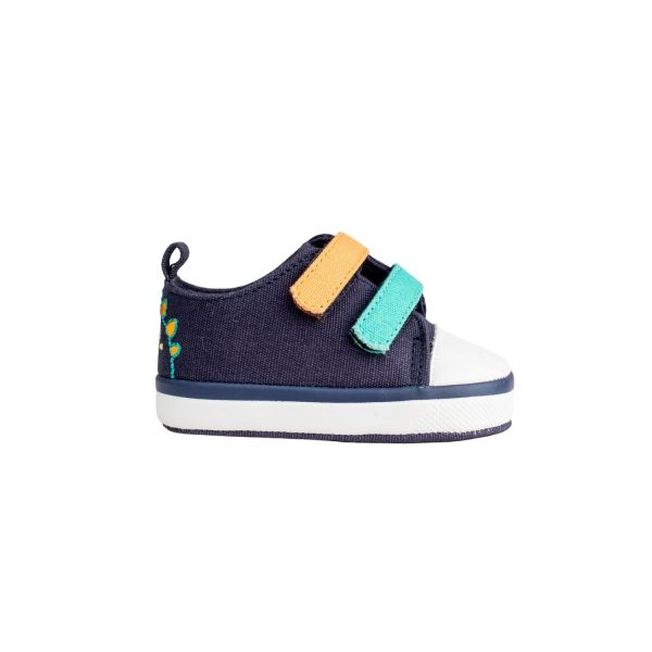 <span>SHAWN </span> Infant Navy Canvas Double Hook and Loop Sneaker with Dinosaur Embroidery - Image 2