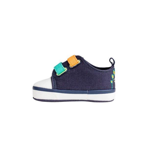 <span>SHAWN </span> Infant Navy Canvas Double Hook and Loop Sneaker with Dinosaur Embroidery - Image 3