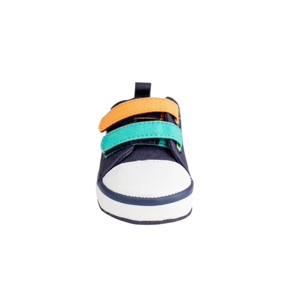 <span>SHAWN </span> Infant Navy Canvas Double Hook and Loop Sneaker with Dinosaur Embroidery - Image 4