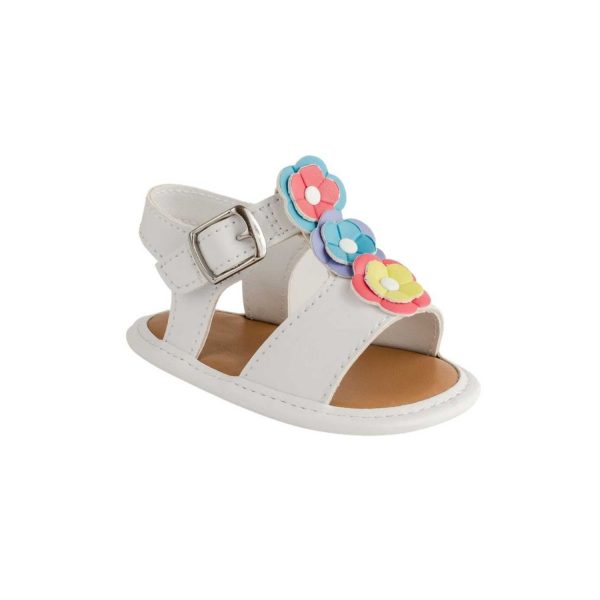 Tammy Infant White PU T-Strap Sandal with Multi-Colored Flowers