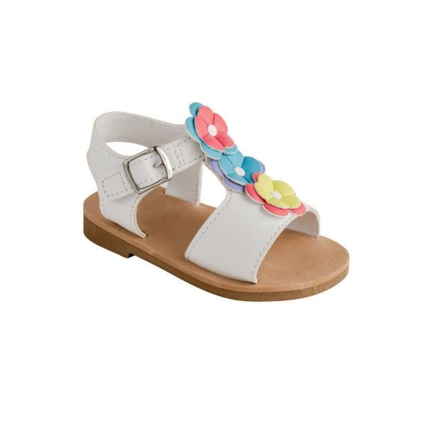 Tammy Toddler White PU T-Strap Sandal with Multi-Colored Flowers