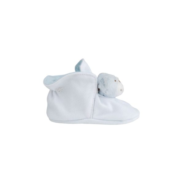 <span>TEDDY </span> Infant White Cotton Knit Bootie with Blue Bear Overlay - Image 2