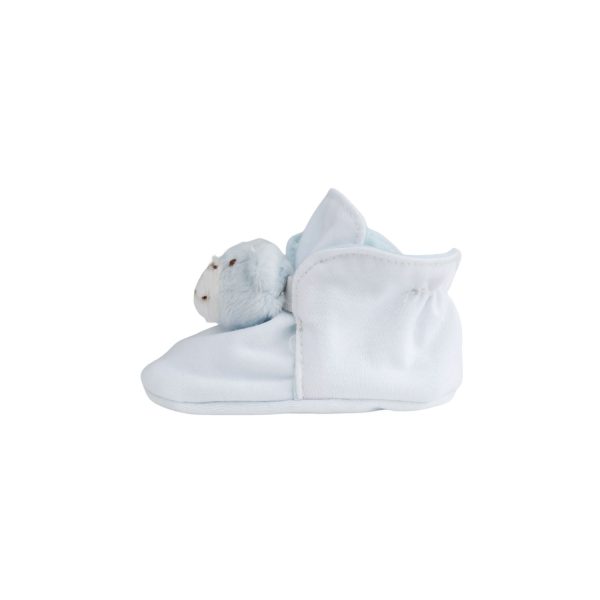 <span>TEDDY </span> Infant White Cotton Knit Bootie with Blue Bear Overlay - Image 3