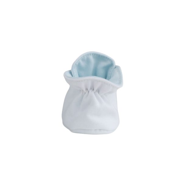 <span>TEDDY </span> Infant White Cotton Knit Bootie with Blue Bear Overlay - Image 5