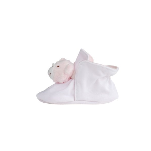 <span>TEDDY </span> Infant White Cotton Knit Bootie with Pink Bear Overlay - Image 3