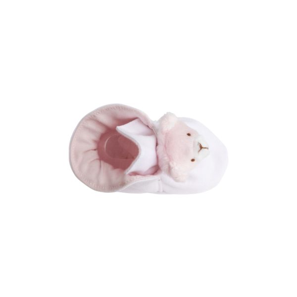 <span>TEDDY </span> Infant White Cotton Knit Bootie with Pink Bear Overlay - Image 6