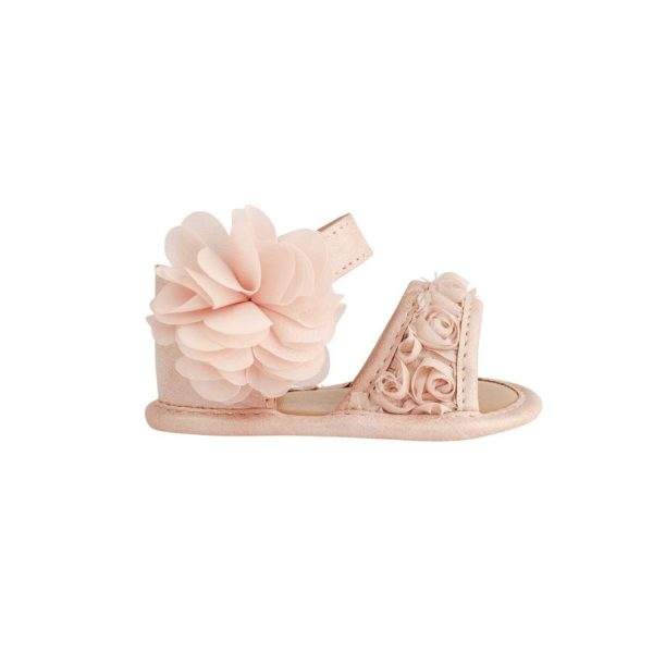 <span>Tiffany</span>  Infant Blush PU Sandal W/Dimensional Flower Fabric, Chiffon Flower - Image 2