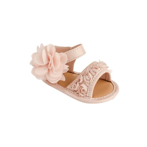 <span>Tiffany</span>  Infant Blush PU Sandal W/Dimensional Flower Fabric, Chiffon Flower - Image 3