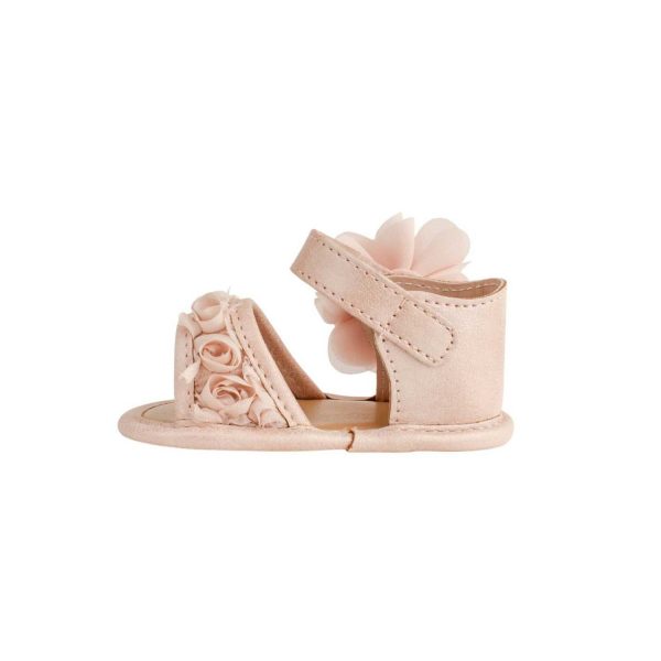 <span>Tiffany</span>  Infant Blush PU Sandal W/Dimensional Flower Fabric, Chiffon Flower - Image 4