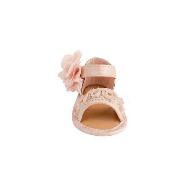 <span>Tiffany</span>  Infant Blush PU Sandal W/Dimensional Flower Fabric, Chiffon Flower - Image 5