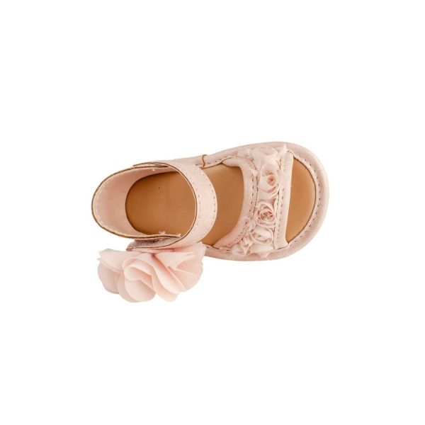 <span>Tiffany</span>  Infant Blush PU Sandal W/Dimensional Flower Fabric, Chiffon Flower - Image 7
