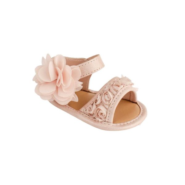 Tiffany Infant Blush PU Sandal W/Dimensional Flower Fabric, Chiffon Flower
