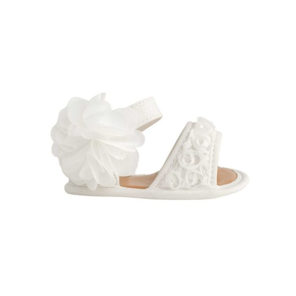 <span>Tiffany</span> Infant White PU Sandal W/Dimensional Flower Fabric, Chiffon Flower - Image 2