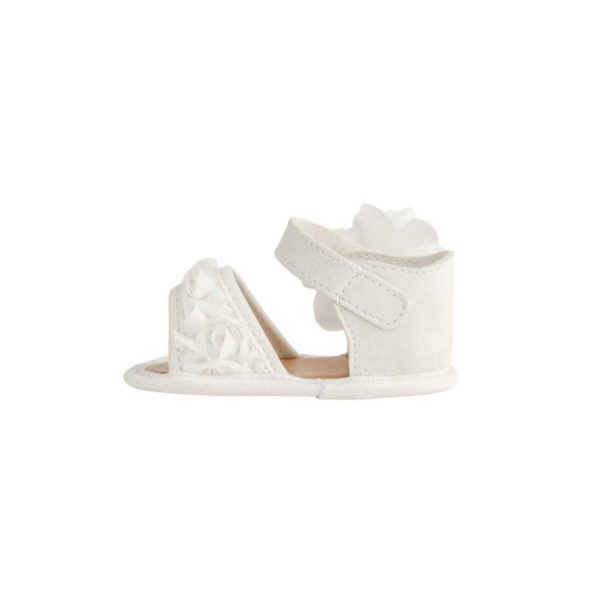 <span>Tiffany</span> Infant White PU Sandal W/Dimensional Flower Fabric, Chiffon Flower - Image 4