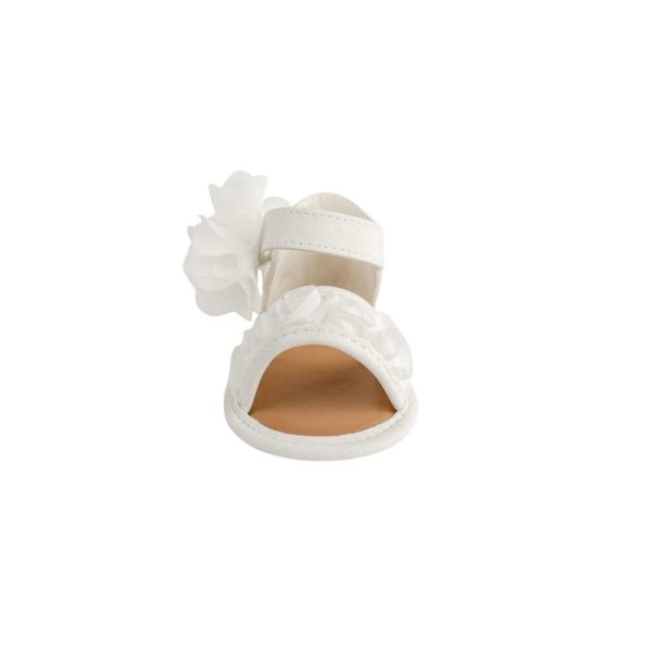 <span>Tiffany</span> Infant White PU Sandal W/Dimensional Flower Fabric, Chiffon Flower - Image 5