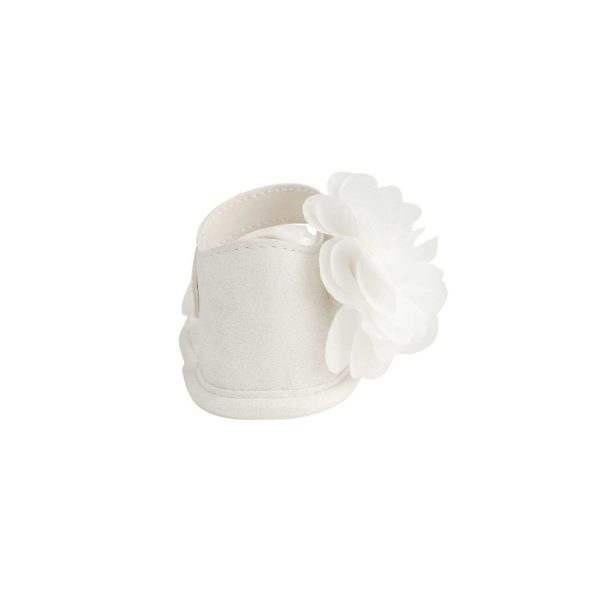 <span>Tiffany</span> Infant White PU Sandal W/Dimensional Flower Fabric, Chiffon Flower - Image 6
