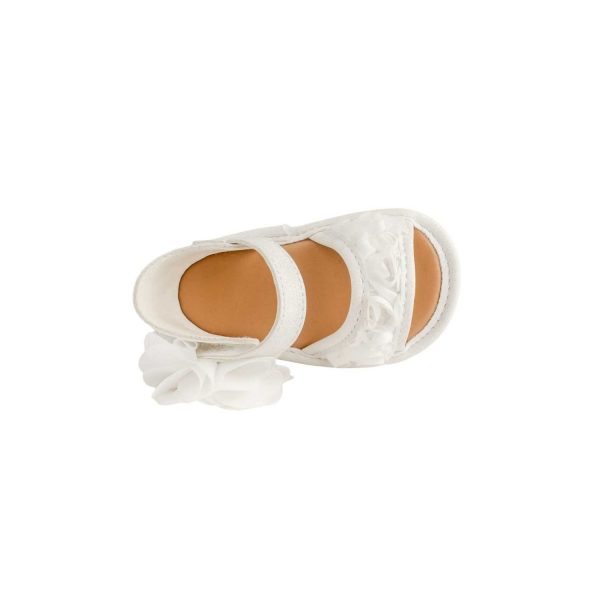 <span>Tiffany</span> Infant White PU Sandal W/Dimensional Flower Fabric, Chiffon Flower - Image 7