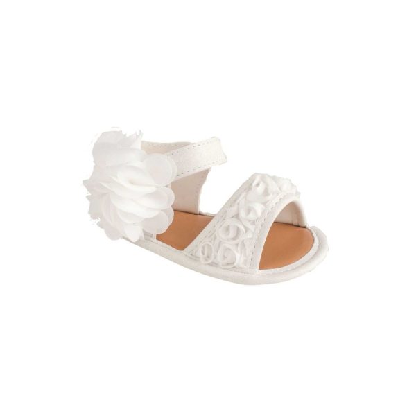 Tiffany Infant White PU Sandal W/Dimensional Flower Fabric, Chiffon Flower