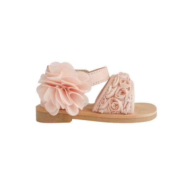 <span>Tiffany</span> Toddler Blush PU Sandal W/Dimensional Flower Fabric, Chiffon Flower - Image 2