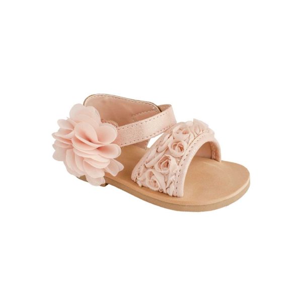 <span>Tiffany</span> Toddler Blush PU Sandal W/Dimensional Flower Fabric, Chiffon Flower - Image 3