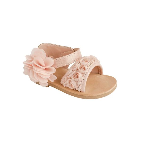 Tiffany Toddler Blush PU Sandal W/Dimensional Flower Fabric, Chiffon Flower