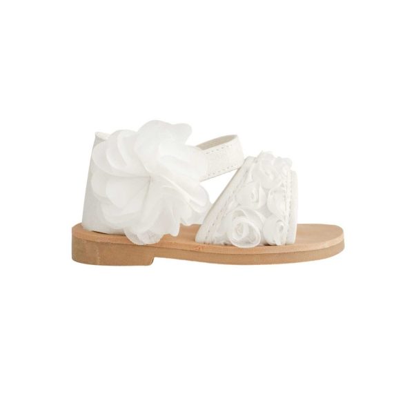 <span>Tiffany</span> Toddler White PU Sandal W/Dimensional Flower Fabric, Chiffon Flower - Image 2