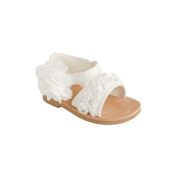 <span>Tiffany</span> Toddler White PU Sandal W/Dimensional Flower Fabric, Chiffon Flower - Image 3