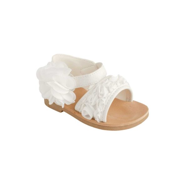 Tiffany Toddler White PU Sandal W/Dimensional Flower Fabric, Chiffon Flower