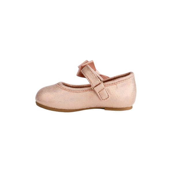 <span>TRINA </span> Toddler Rose Gold Shimmer One Strap Skimmer with Grosgrain Bow - Image 3
