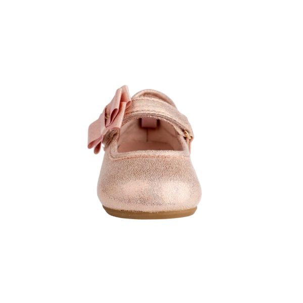 <span>TRINA </span> Toddler Rose Gold Shimmer One Strap Skimmer with Grosgrain Bow - Image 4