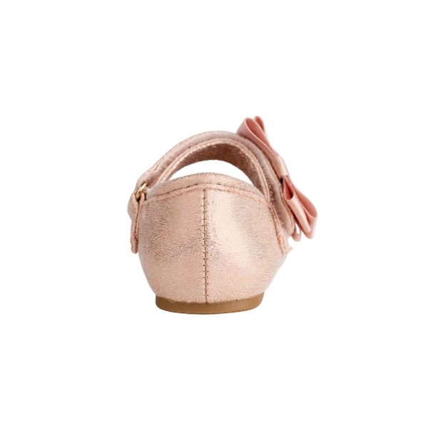 <span>TRINA </span> Toddler Rose Gold Shimmer One Strap Skimmer with Grosgrain Bow - Image 5