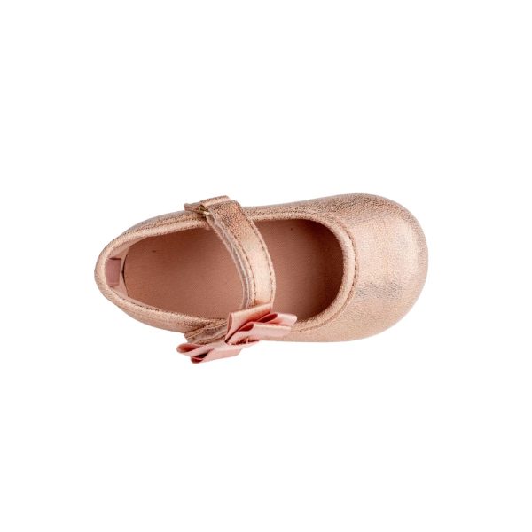 <span>TRINA </span> Toddler Rose Gold Shimmer One Strap Skimmer with Grosgrain Bow - Image 6