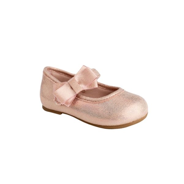 <span>TRINA </span> Toddler Rose Gold Shimmer One Strap Skimmer with Grosgrain Bow