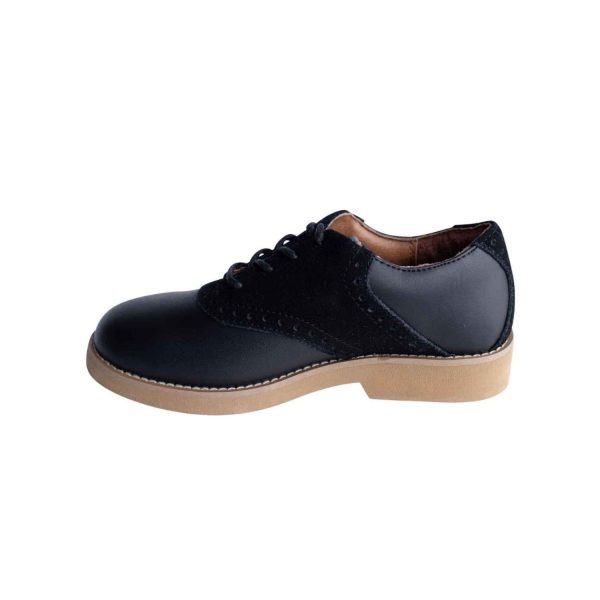 <span>Upper Class</span> Women’s Black Leather Tan Sole Saddle Oxfords - Image 2