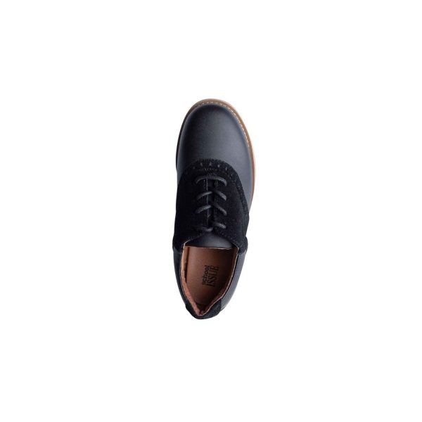 <span>Upper Class</span> Women’s Black Leather Tan Sole Saddle Oxfords - Image 3