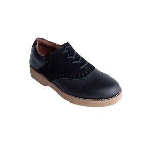Upper Class Women’s Black Leather Tan Sole Saddle Oxfords